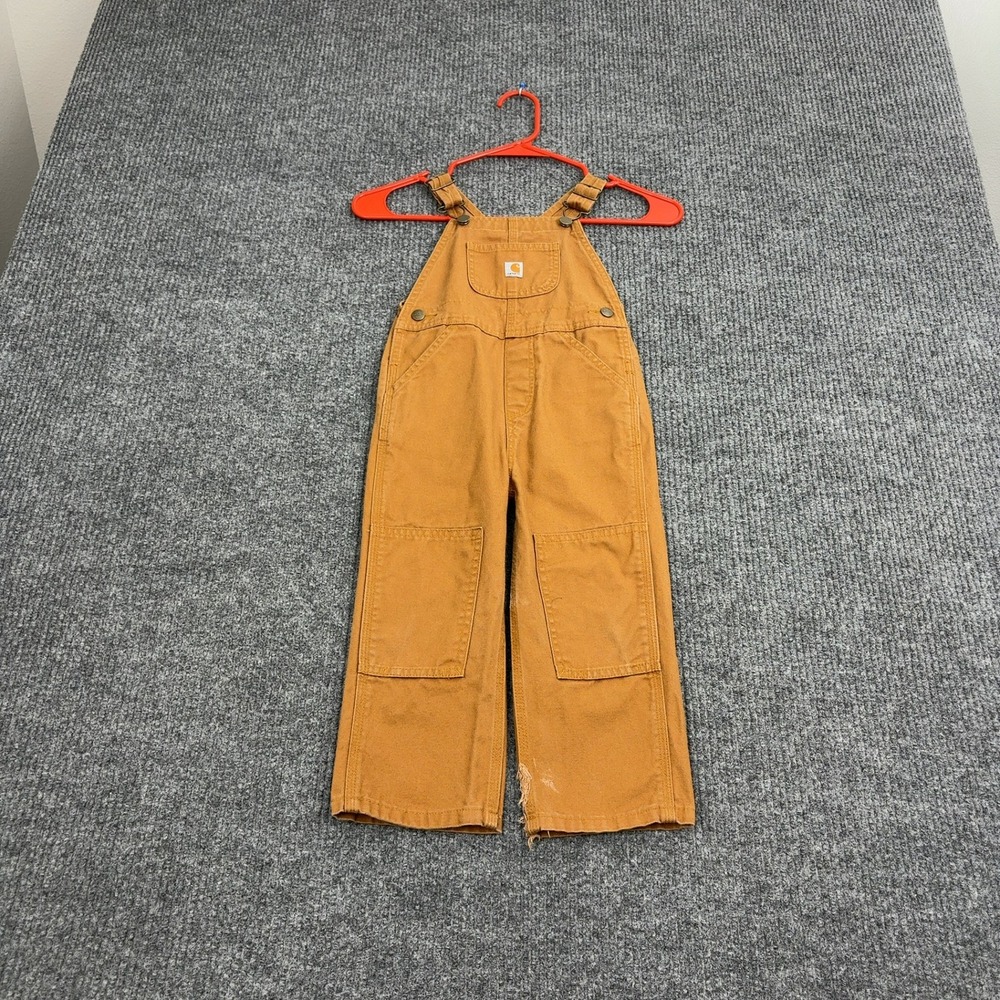 Carhartt Overalls Boys 3 Brown Canvas Double Knee Distressed Workwear Streetwear